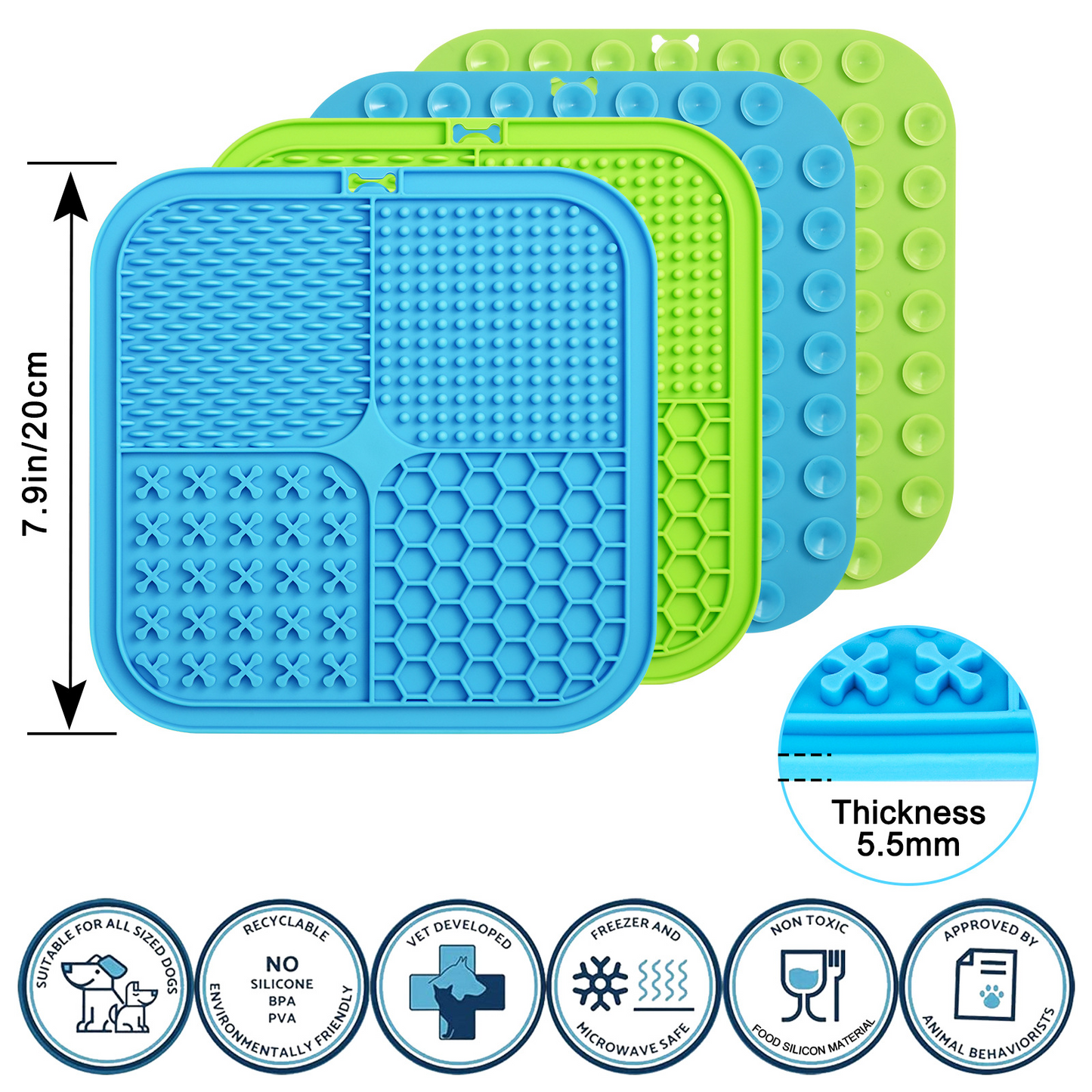 Dog Slow Feeder Lick Mat Licking Plate Food Dispenser, Boredom Anxiety Reducer; Perfect for Food, Treats Yogurt or Peanut Butter